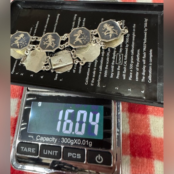 VINTAGE SIAM SILVER 9 PANEL DANCING GODDESS BRACELET 7.5” SIGNED K.A. ~16g - Picture 9 of 9